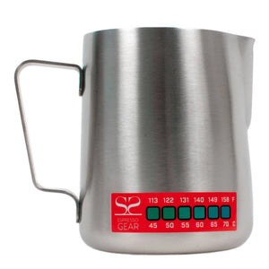 Thermometer Attento -Espresso Gear mjölkkanna i rostfritt stål med inbyggd temperaturindikator för espresso.